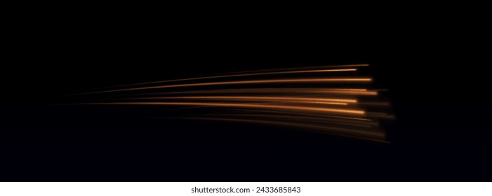 Speed Lines. Background of gold or neon speed light lines. Dynamic lights on a dark background. Concept of high speed gold speed lines. Vector png.	
