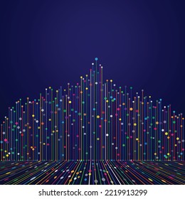 Speed lines, big data concept with dots. Dark blue illustration with financial indexes.