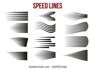 Speed lines black for Manga and Comic vector elements on white background. Vector Illustration