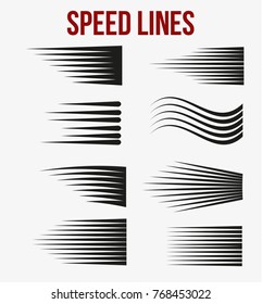 Speed lines black for Manga and Comic   vector elements on white background. Vector Illustration