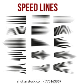 Speed lines black for Manga and Comic vector elements on white background. Vector Illustration