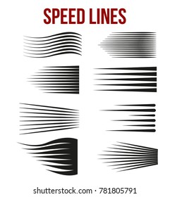 Speed lines black for Manga and Comic vector elements on white background. Vector Illustration