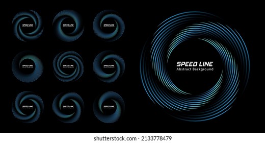 Speed lines in circle form. Circular Design element. Set of thick halftone dotted speed lines. Technology round Logo.