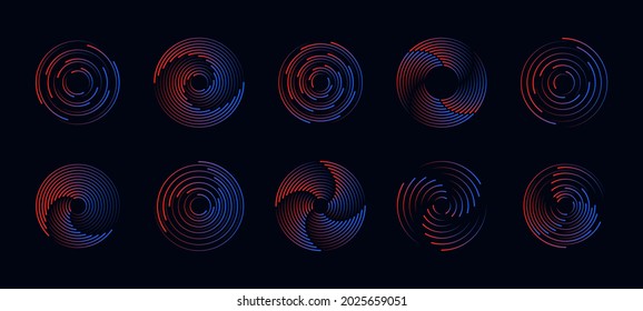 Speed lines in circle form. Geometric art, radial border for logo. Halftone round elements vector. 