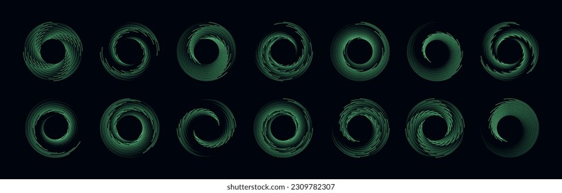 Speed lines in circle form. Geometric art, radial border for logo. Halftone round elements vector. 