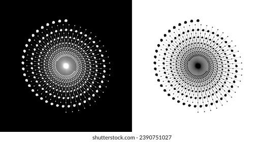 Líneas de velocidad en forma de círculo. Arte geométrico La espiral se centra en el fondo blanco y negro. Conjunto de formas abstractas. Elemento de diseño para el proyecto de diseño Ilustración vectorial