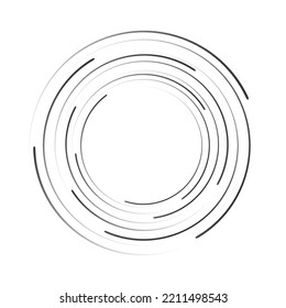 Speed lines in circle form, halftone effect, spiral round logo, design element, concentric circle elements backgrounds, abstract geometric shape, striped border frame - vector for stock