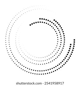 Líneas de velocidad en forma de círculo. líneas de velocidad punteadas de medio tono. arte geométrico en forma de círculo. símbolo de movimiento de remolino redondo. forma abstracta de círculos y puntos