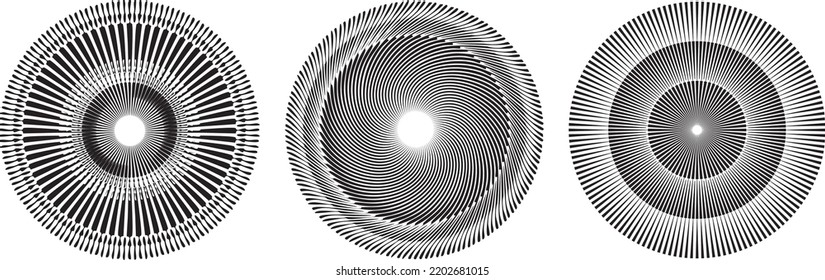 Speed lines in circle form, a radial element with distortion, Concentric abstract circular pattern.