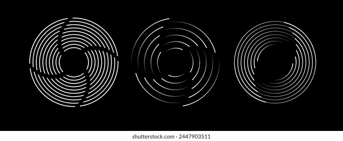 Speed lines in circle form. Radial speed Lines in Circle Form. Black thick halftone dotted speed lines. Technology round Logo. Vector