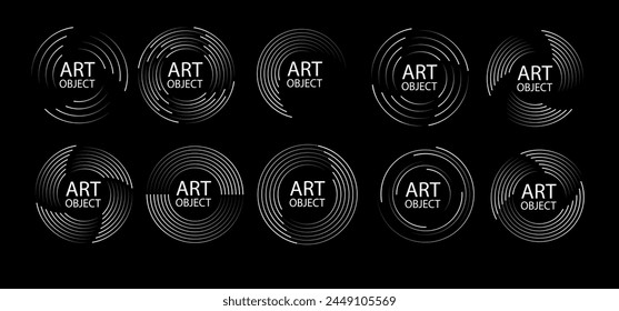 Speed lines in circle form. Radial speed Lines in Circle Form. Black thick halftone dotted speed lines. Technology round Logo. Vector