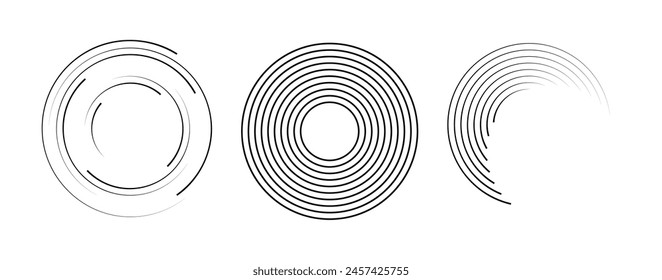Speed lines in circle form. Radial speed Lines in Circle Form. Black thick halftone dotted speed lines. Technology round Logo. Vector illustration