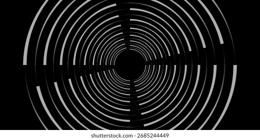 Líneas de velocidad en forma de círculo. Líneas de velocidad radial en forma de círculo. Líneas de velocidad punteadas de semitono grueso negro. Logo redondo de Tecnología. Vector, EPS 10