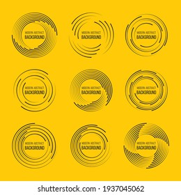 Speed Lines in Circle Form. Set of black thick halftone dotted speed lines. Design element for frame, logo, tattoo, web pages, prints, posters, template, abstract vector background.