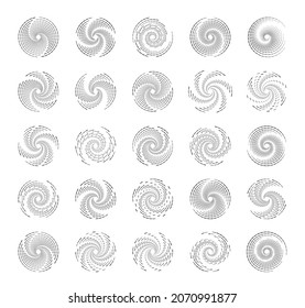 Speed Lines in Circle Form. Set of black thick halftone dotted speed lines. Design element for frame, logo, tattoo, web pages, prints, posters, template, abstract vector background.