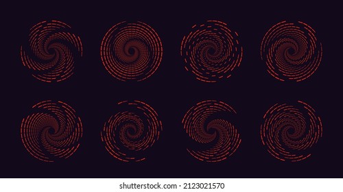 Speed Lines in Circle Form. Set of black thick halftone dotted speed lines. Design element for frame, logo, tattoo, web pages, prints, posters, template, abstract vector background.