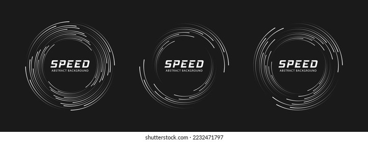 Speed Lines in Circle Form. Set of white thick halftone dotted speed lines.