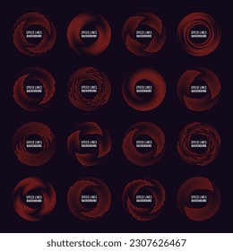 Speed Lines in Circle Form. Set of black thick halftone dotted speed lines. Design element for frame, logo, tattoo, web pages, prints, posters, template, abstract vector background.