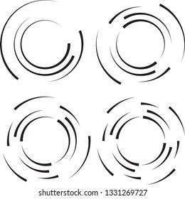 Speed Lines in Circle Form . Spiral Vector Illustration .Technology round Logo . Design element . Abstract Geometric shape . Striped border frame for image