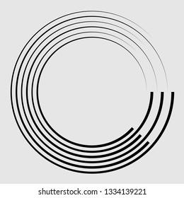 Speed Lines in Circle Form . Spiral Vector Illustration . Movement round Logo . Design element . Abstract Geometric Motion shape . Striped border frame for image
