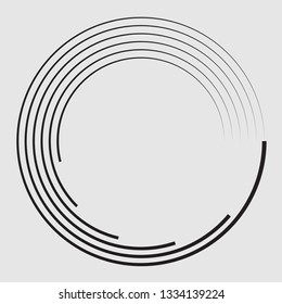 Speed Lines in Circle Form . Spiral Vector Illustration . Movement round Logo . Design element . Abstract Geometric Motion shape . Striped border frame for image