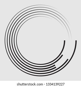 Speed Lines in Circle Form . Spiral Vector Illustration . Movement round Logo . Design element . Abstract Geometric Motion shape . Striped border frame for image