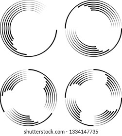 Speed Lines in Circle Form . Spiral Vector Illustration .Technology round Logo . Design element . Abstract Geometric shape . Striped border frame for image