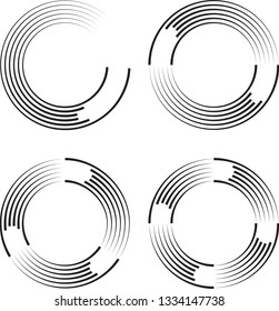 Speed Lines in Circle Form . Spiral Vector Illustration .Technology round Logo . Design element . Abstract Geometric shape . Striped border frame for image