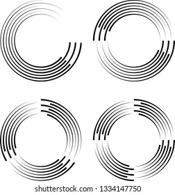 Speed Lines in Circle Form . Spiral Vector Illustration .Technology round Logo . Design element . Abstract Geometric shape . Striped border frame for image