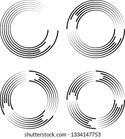 Speed Lines in Circle Form . Spiral Vector Illustration .Technology round Logo . Design element . Abstract Geometric shape . Striped border frame for image