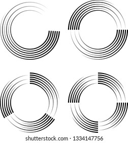 Speed Lines in Circle Form . Spiral Vector Illustration .Technology round Logo . Design element . Abstract Geometric shape . Striped border frame for image
