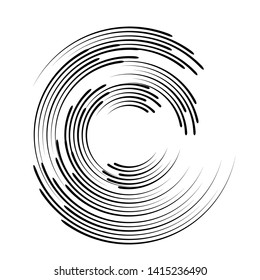 Speed Lines in Circle Form . Spiral Vector Illustration .Technology round Logo . Design element . Abstract Geometric shape . Striped border frame for image