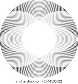 Speed Lines in Circle Form . Spiral Vector Illustration .Technology round Logo . Design element . Abstract Geometric shape . Striped border frame for image