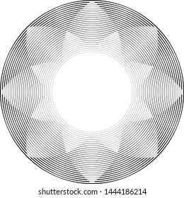 Speed Lines in Circle Form . Spiral Vector Illustration .Technology round Logo . Design element . Abstract Geometric shape . Striped border frame for image