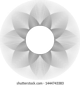 Speed Lines in Circle Form . Spiral Vector Illustration .Technology round Logo . Design element . Abstract Geometric shape . Striped border frame for image