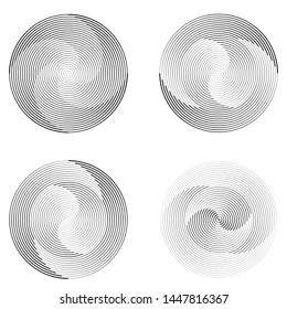 Speed Lines in Circle Form . Spiral Vector Illustration .Technology round Logo . Design element . Abstract Geometric shape . Striped border frame for image