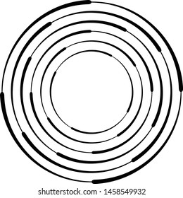 Speed Lines in Circle Form . Spiral Vector Illustration .Technology round Logo . Design element . Abstract Geometric shape . Striped border frame for image