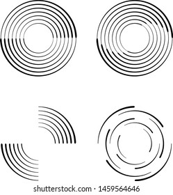 Speed Lines in Circle Form . Spiral Vector Illustration .Technology round Logo . Design element . Abstract Geometric shape . Striped border frame for image
