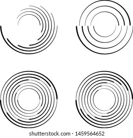 Speed Lines in Circle Form . Spiral Vector Illustration .Technology round Logo . Design element . Abstract Geometric shape . Striped border frame for image