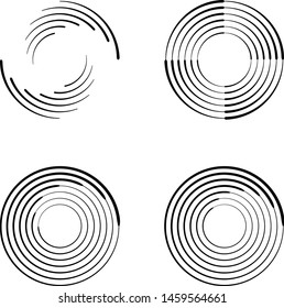 Speed Lines in Circle Form . Spiral Vector Illustration .Technology round Logo . Design element . Abstract Geometric shape . Striped border frame for image