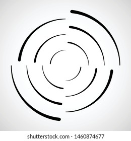 Speed Lines in Circle Form . Spiral Vector Illustration .Technology round Logo . Design element . Abstract Geometric shape . Striped border frame for image
