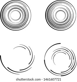 Speed Lines in Circle Form . Spiral Vector Illustration .Technology round Logo . Design element . Abstract Geometric shape . Striped border frame
