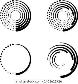 Speed Lines in Circle Form . Spiral Vector Illustration .Technology round Logo . Design element . Abstract Geometric shape . Striped border frame