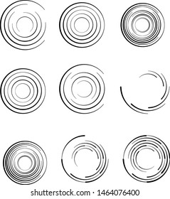 Speed Lines in Circle Form . Spiral Vector Illustration .Technology round Logo . Design element . Abstract Geometric shape . Striped border frame for image