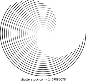 Speed Lines in Circle Form . Spiral Vector Illustration .Technology round Logo . Design element . Abstract Geometric shape . Striped border frame for image