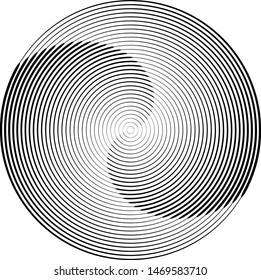 Speed Lines in Circle Form . Spiral Vector Illustration .Technology round Logo . Design element . Abstract Geometric shape . Striped border frame for image