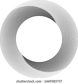 Speed Lines in Circle Form . Spiral Vector Illustration .Technology round Logo . Design element . Abstract Geometric shape . Striped border frame for image