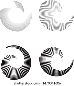 Speed Lines in Circle Form . Spiral Vector Illustration .Technology round Logo . Design element . Abstract Geometric shape . Striped border frame 