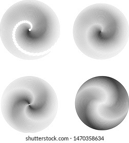 Speed Lines in Circle Form . Spiral Vector Illustration .Technology round Logo . Design element . Abstract Geometric shape . Striped border frame for image