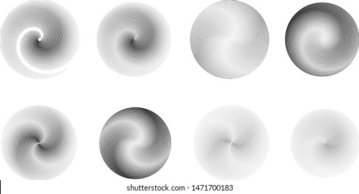 Speed Lines in Circle Form . Spiral Vector Illustration .Technology round Logo . Design element . Abstract Geometric shape . Striped border frame for image